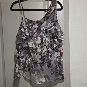 Express Floral Ruffle Camisole - Gray and Pink